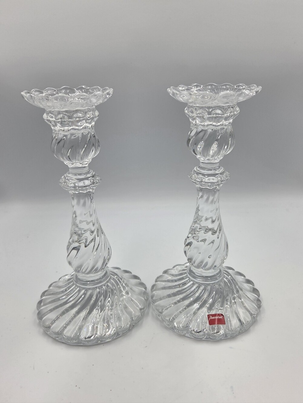 Baccarat pair of vintage crystal candlesticks in the Bambous swirl pattern